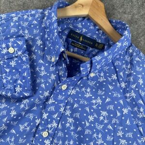 Ralph Lauren Shirt Mens XL Blue Classic Fit Cotton Stretch Button Down Tropical